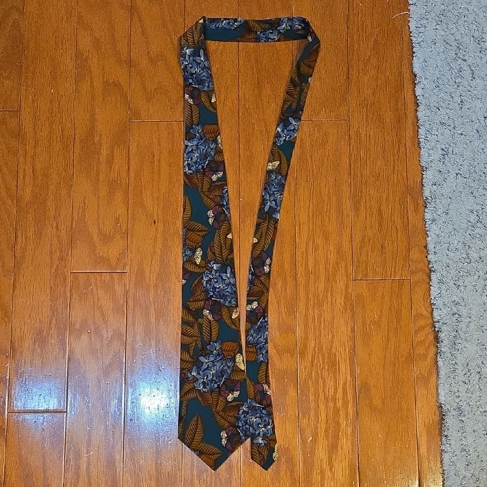 Yves Saint Laurent Teal Green and Brown Floral Tie